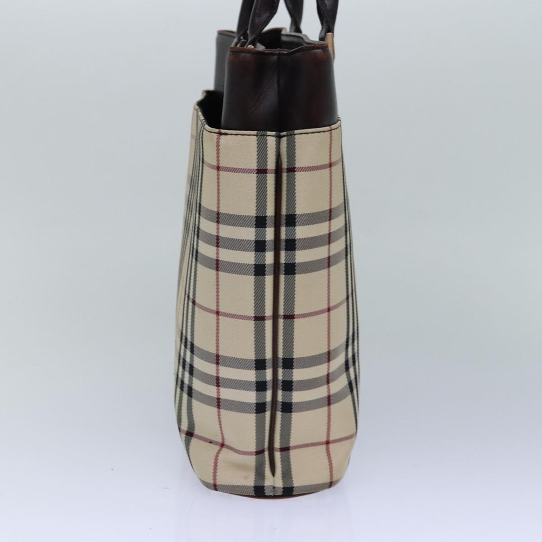 Burberry Nova Check Hand Bag Nylon Beige Silver Auth 85862