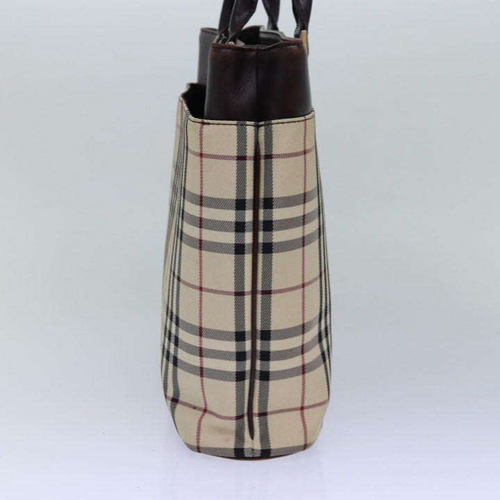 Burberry Nova Check Hand Bag Nylon Beige Silver Auth 85862