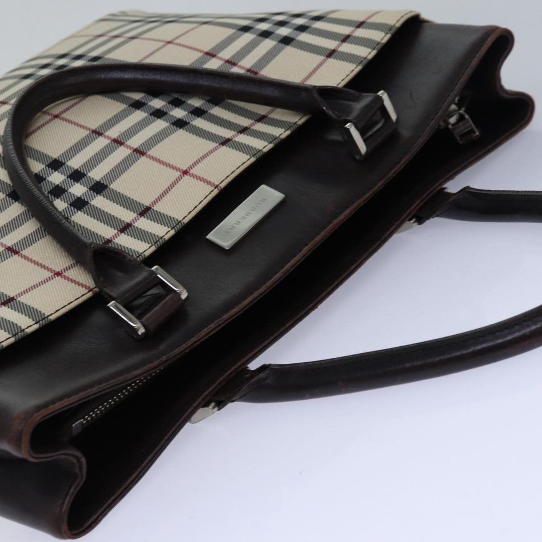 Burberry Nova Check Hand Bag Nylon Beige Silver Auth 85862