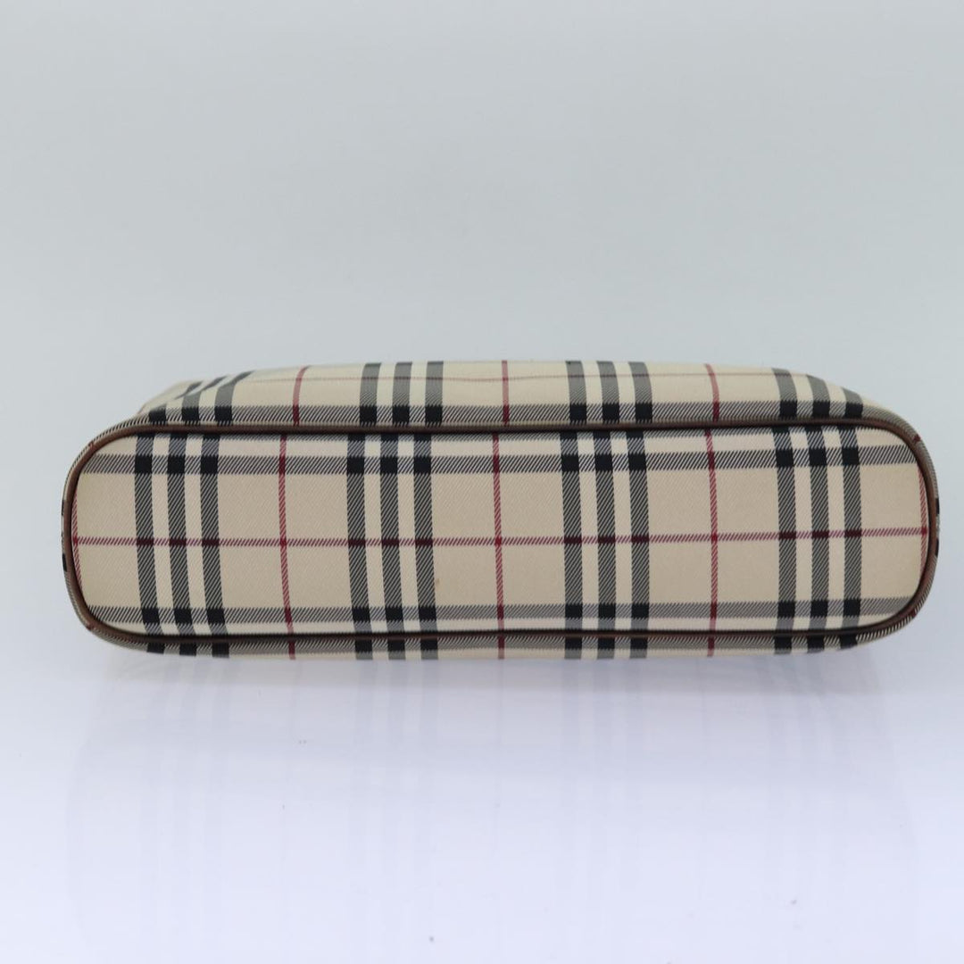 Burberry Nova Check Hand Bag Nylon Beige Silver Auth 85862