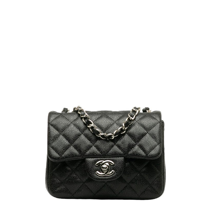 Top Quality Chanel Top Quality Chanel Mini Mattress Shoulder Bag Caviar Skin Black Silver