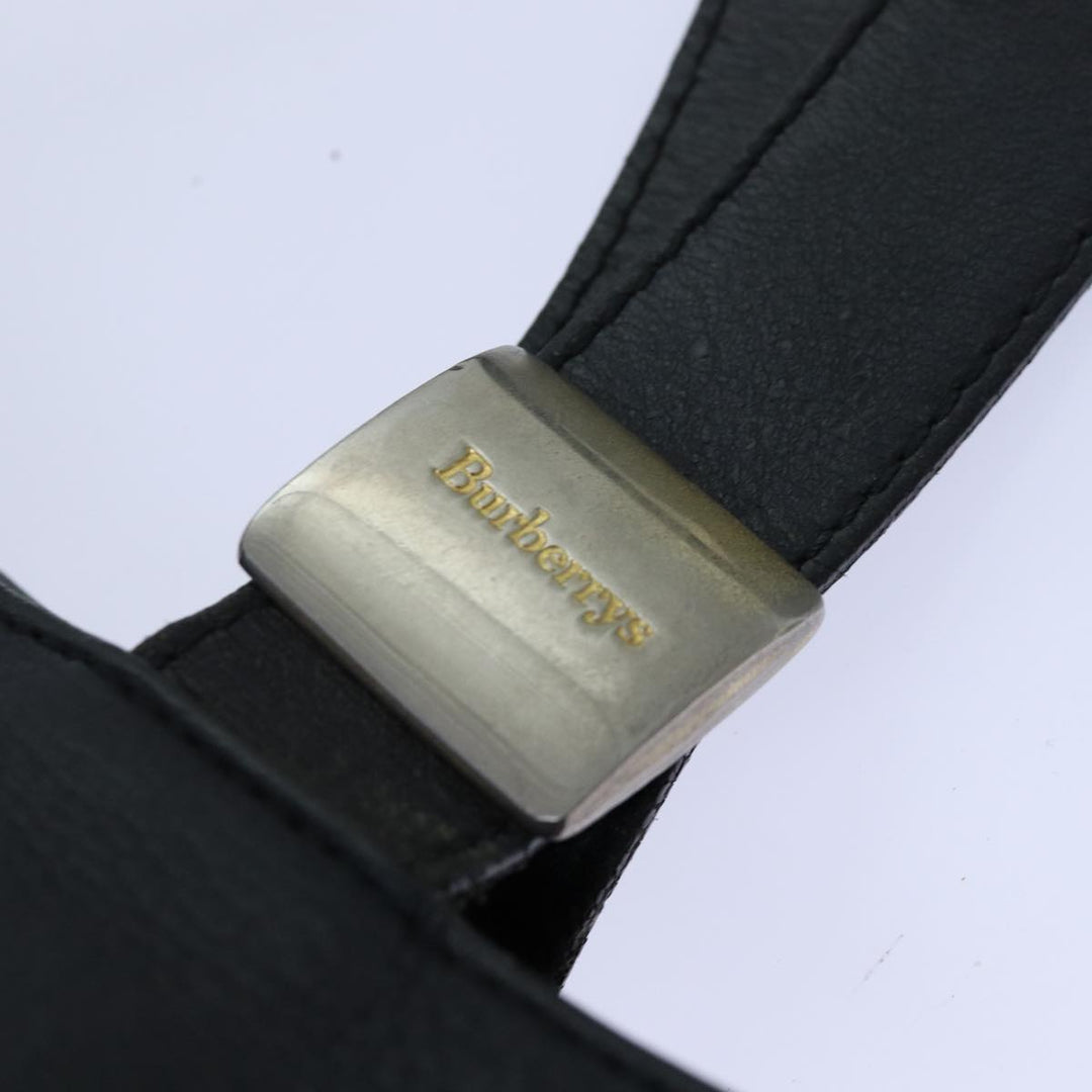BurberrySs Shoulder Bag Leather Silver Black Auth 85895