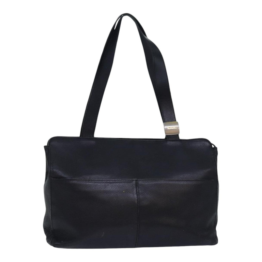 BurberrySs Shoulder Bag Leather Silver Black Auth 85895