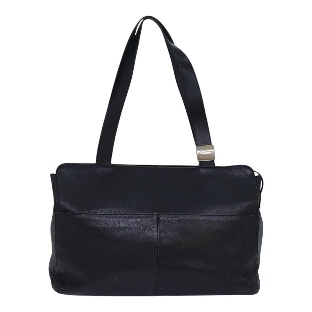 BurberrySs Shoulder Bag Leather Silver Black Auth 85895