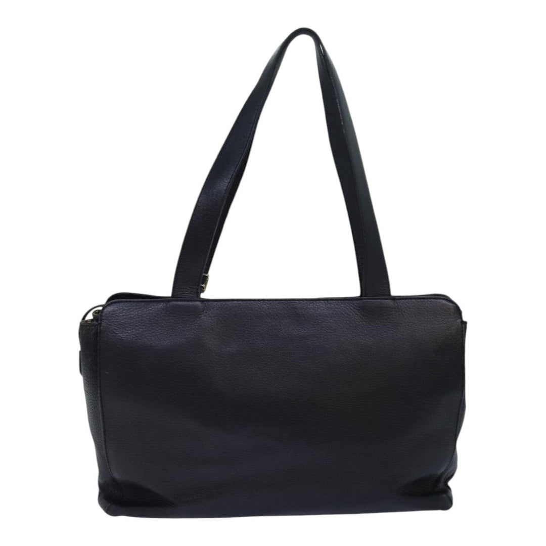 BurberrySs Shoulder Bag Leather Silver Black Auth 85895