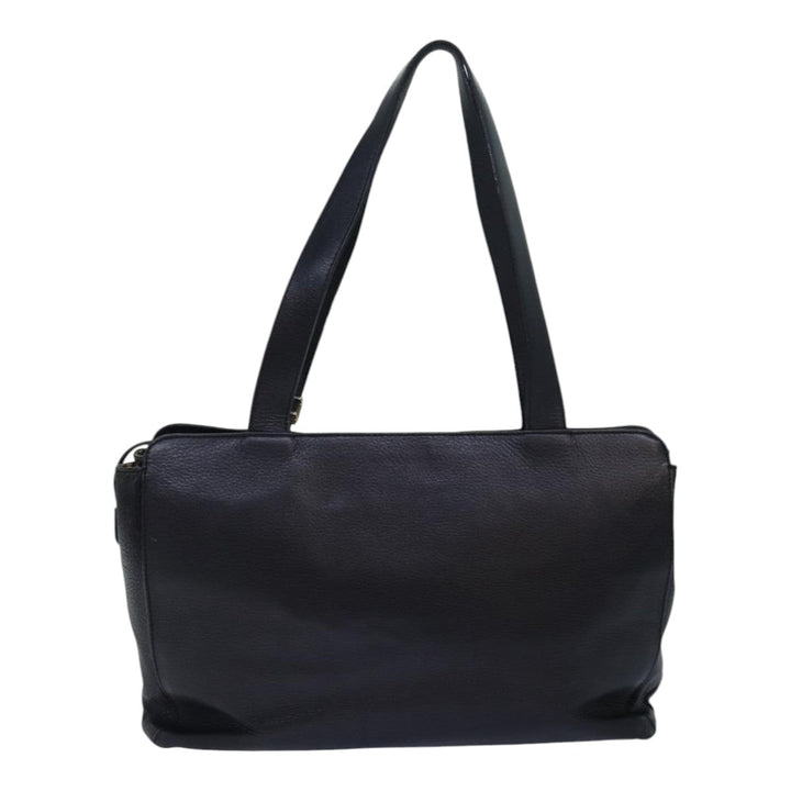 BurberrySs Shoulder Bag Leather Silver Black Auth 85895