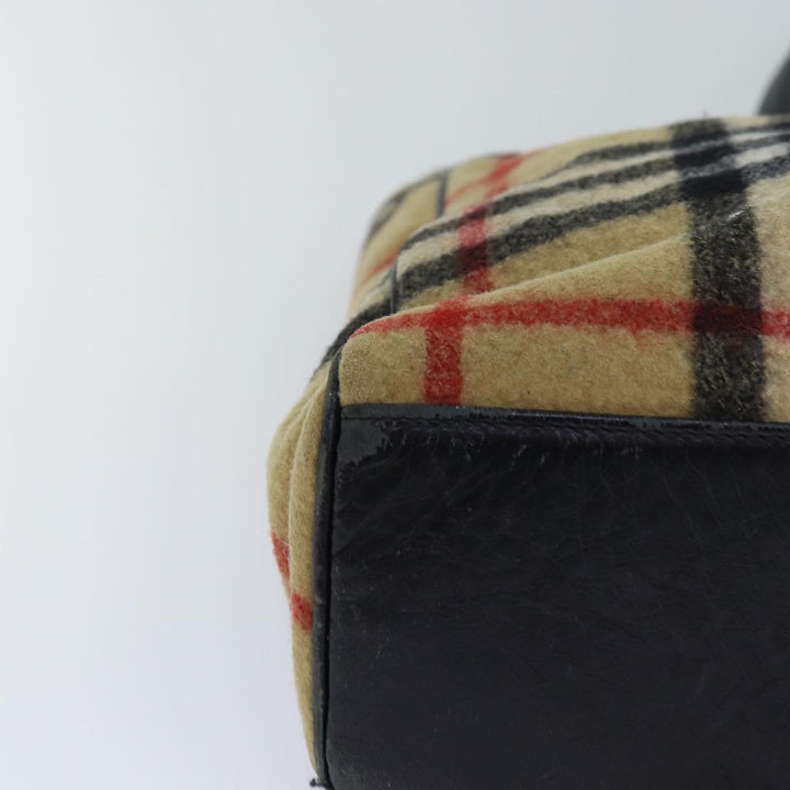 Burberry Nova Check Blue Label Shoulder Bag Wool Beige Silver Auth 85897