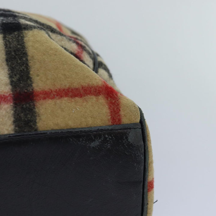Burberry Nova Check Blue Label Shoulder Bag Wool Beige Silver Auth 85897