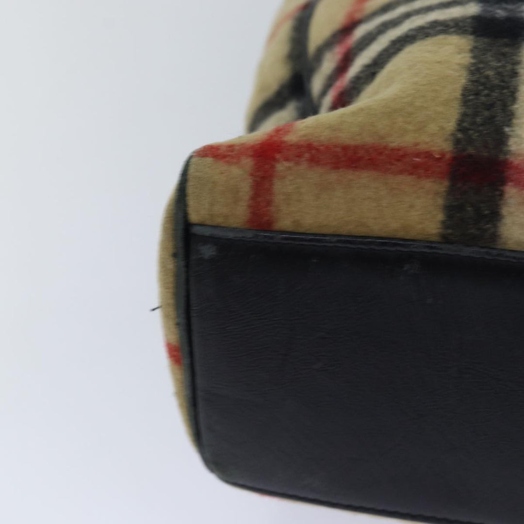 Burberry Nova Check Blue Label Shoulder Bag Wool Beige Silver Auth 85897