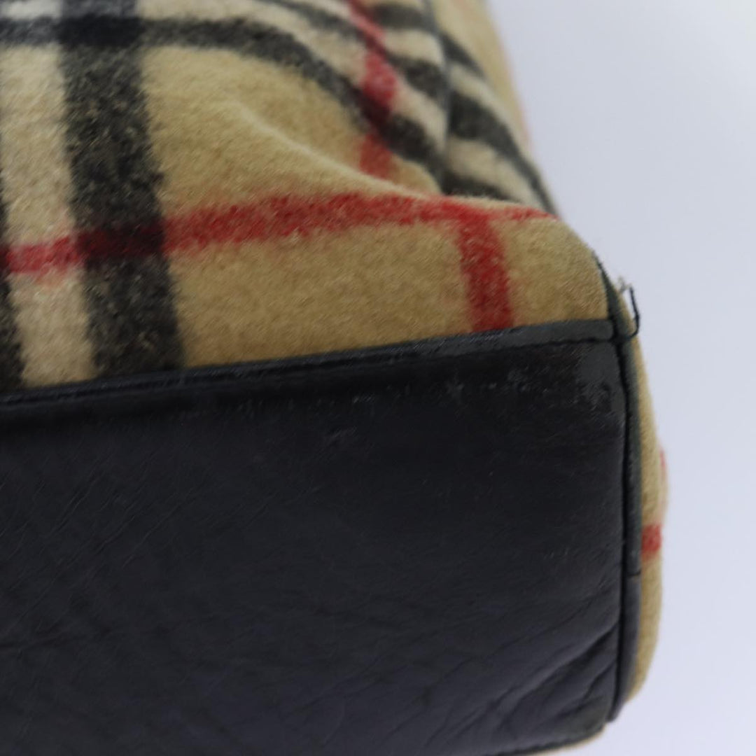 Burberry Nova Check Blue Label Shoulder Bag Wool Beige Silver Auth 85897