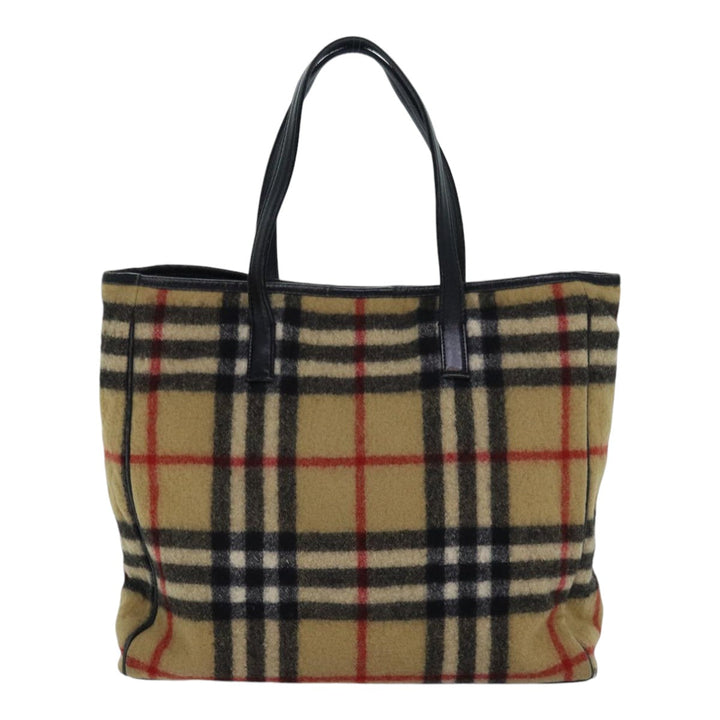 Burberry Nova Check Blue Label Shoulder Bag Wool Beige Silver Auth 85897