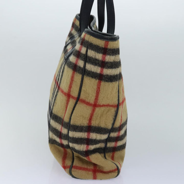 Burberry Nova Check Blue Label Shoulder Bag Wool Beige Silver Auth 85897