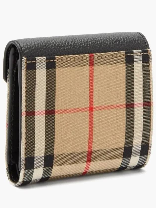 Burberry Vintage Check Grainy Leather Half Wallet Black