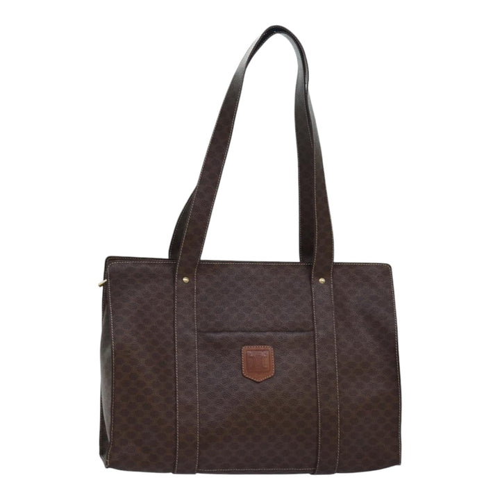 Celine Macadam Canvas Shoulder Bag PVC Leather Brown Gold Auth 85902
