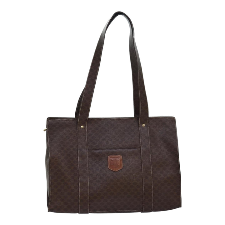 Celine Macadam Canvas Shoulder Bag PVC Leather Brown Gold Auth 85902