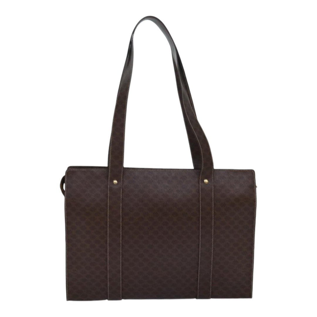 Celine Macadam Canvas Shoulder Bag PVC Leather Brown Gold Auth 85902