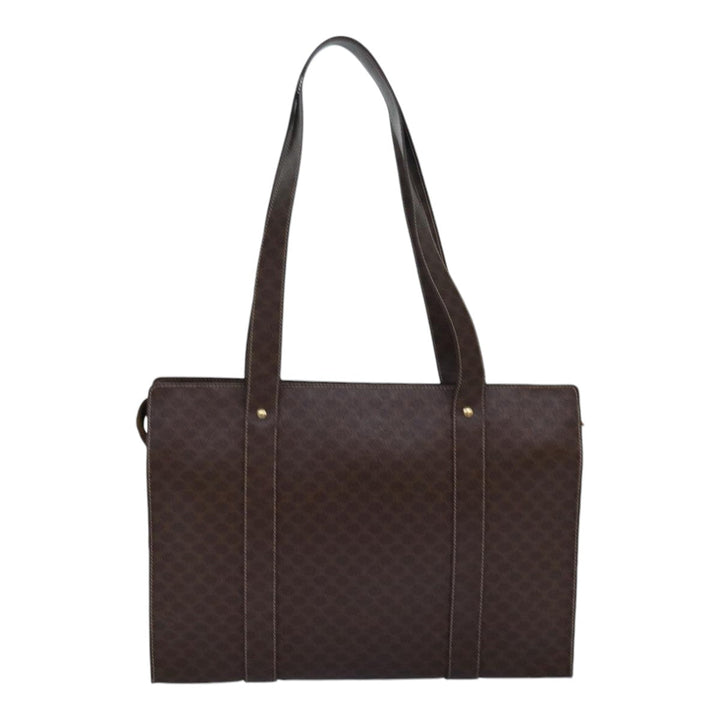 Celine Macadam Canvas Shoulder Bag PVC Leather Brown Gold Auth 85902