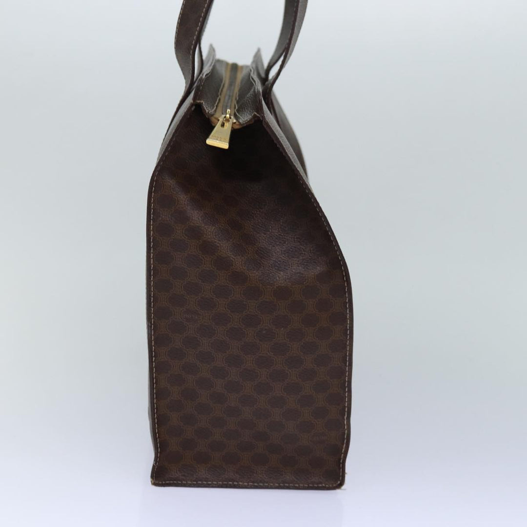 Celine Macadam Canvas Shoulder Bag PVC Leather Brown Gold Auth 85902