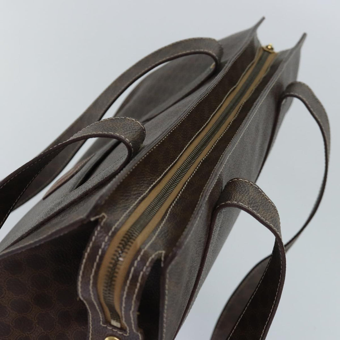 Celine Macadam Canvas Shoulder Bag PVC Leather Brown Gold Auth 85902