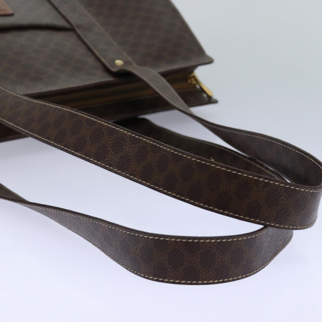 Celine Macadam Canvas Shoulder Bag PVC Leather Brown Gold Auth 85902