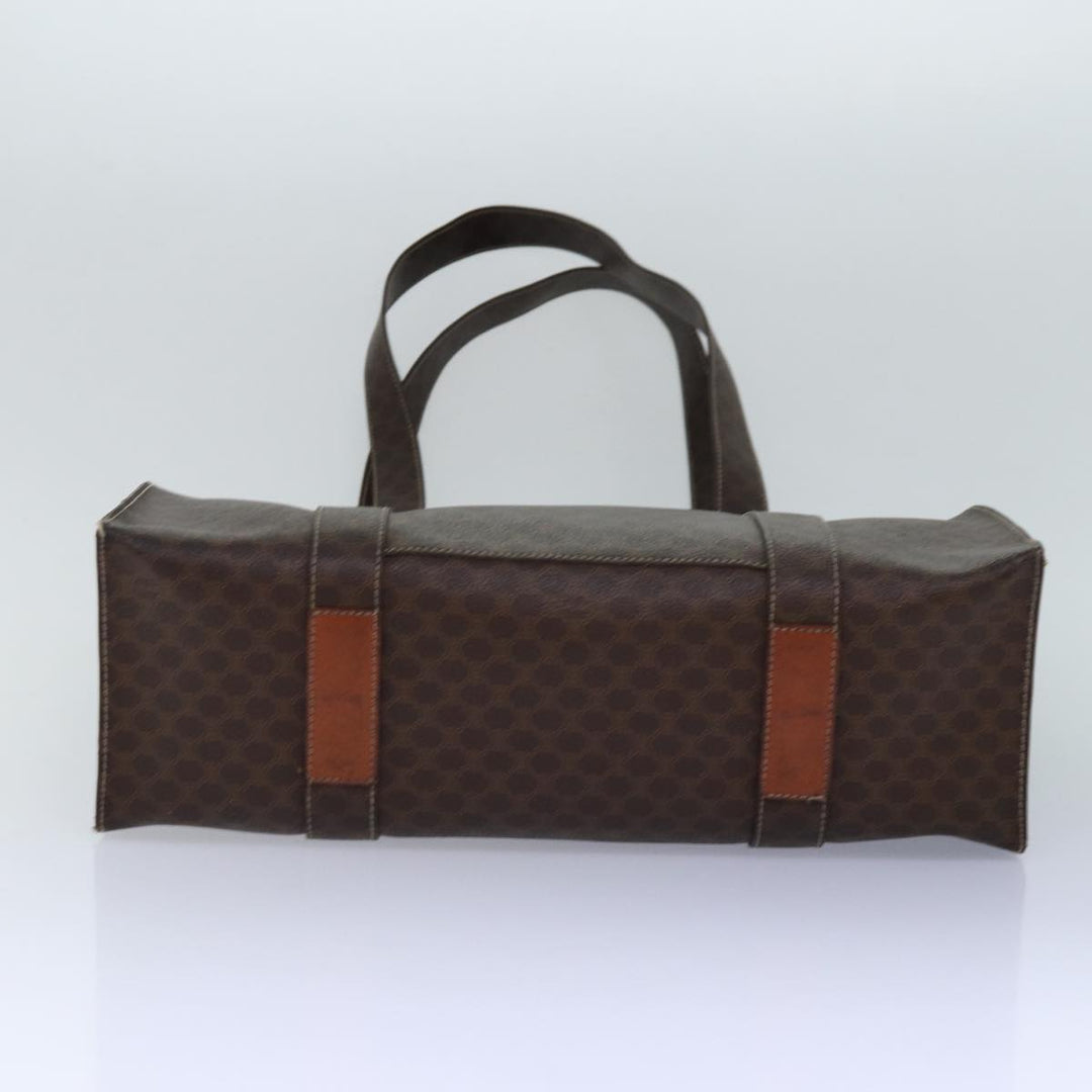 Celine Macadam Canvas Shoulder Bag PVC Leather Brown Gold Auth 85902