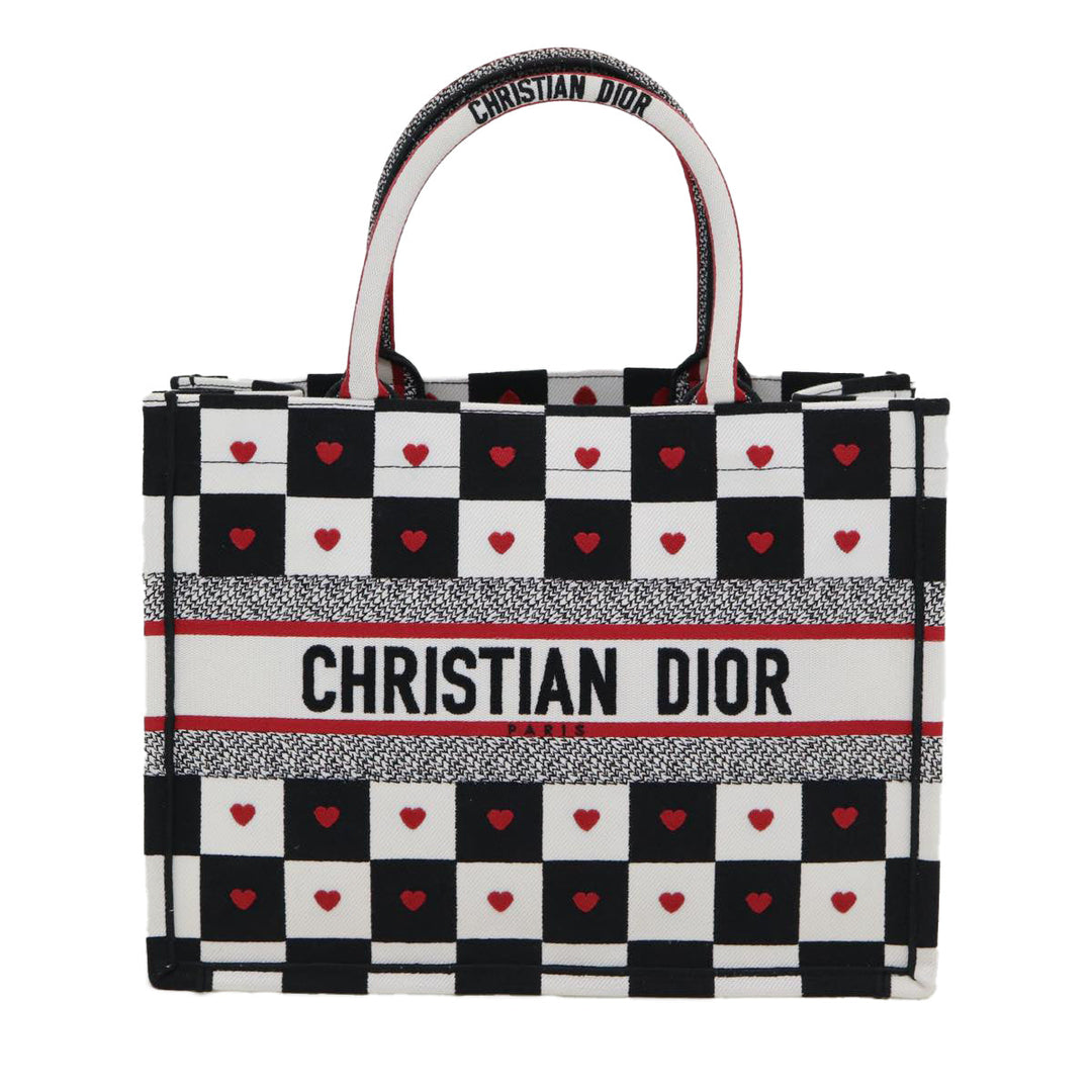 CHRISTIAN Top quality Dior Top quality Dior Amour Book Tote Tote Bag Canvas Black White Auth 85927A
