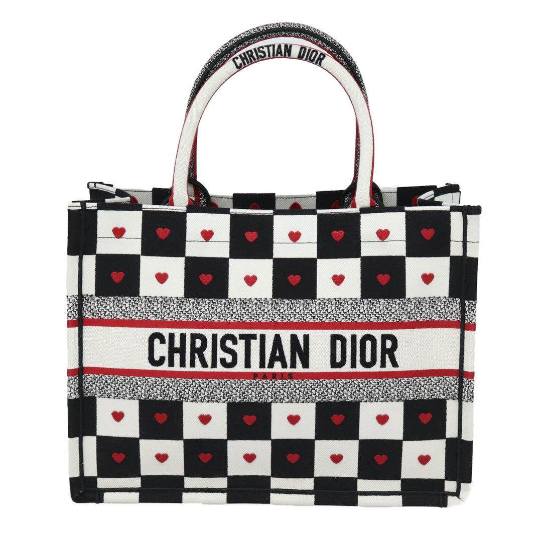 CHRISTIAN Top quality Dior Top quality Dior Amour Book Tote Tote Bag Canvas Black White Auth 85927A