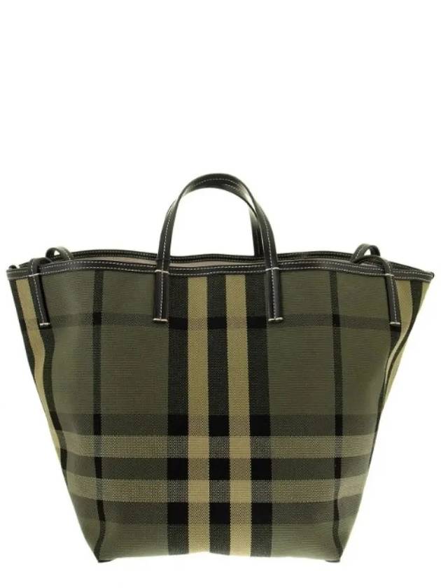 Burberry Check Canvas Beach Medium Tote Bag Green