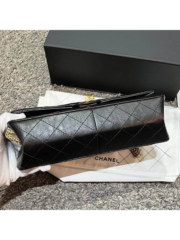 255 Vintage Calfskin Gold Tone Metal Large Flap Shoulder Bag Black Chanel