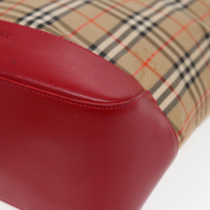 Burberry Nova Check Tote Bag Canvas Leather Beige Gold Red Auth 86159
