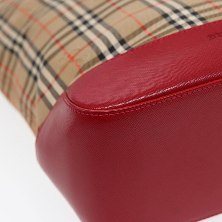 Burberry Nova Check Tote Bag Canvas Leather Beige Gold Red Auth 86159