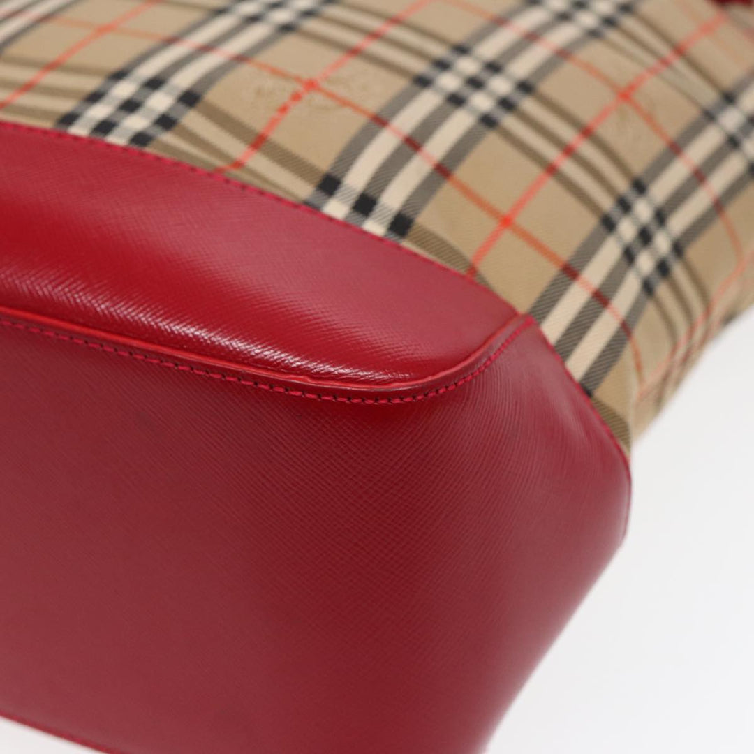 Burberry Nova Check Tote Bag Canvas Leather Beige Gold Red Auth 86159