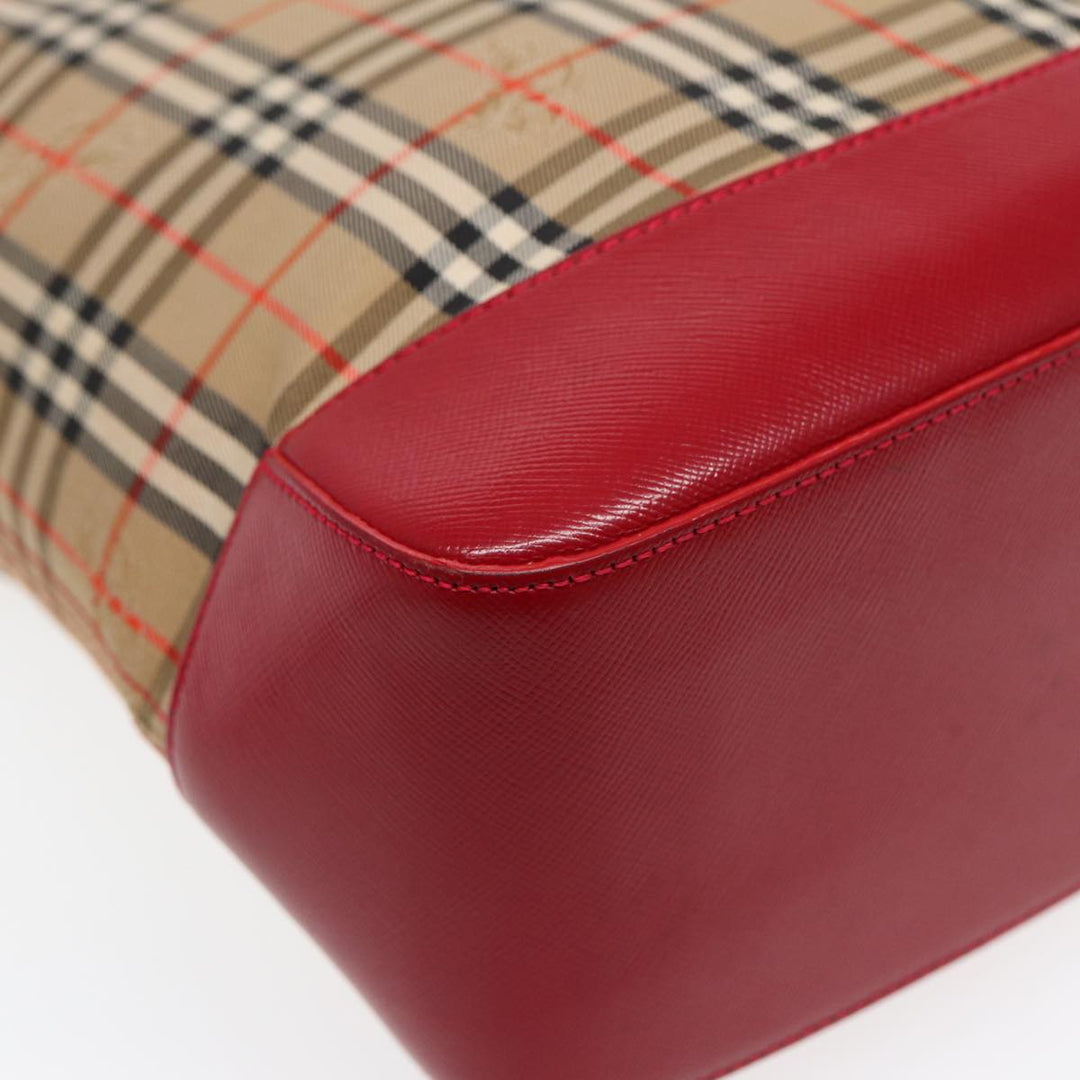 Burberry Nova Check Tote Bag Canvas Leather Beige Gold Red Auth 86159