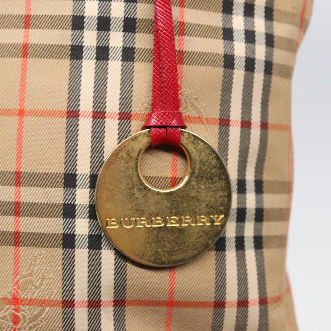 Burberry Nova Check Tote Bag Canvas Leather Beige Gold Red Auth 86159