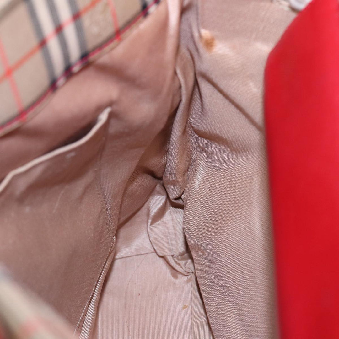 Burberry Nova Check Tote Bag Canvas Leather Beige Gold Red Auth 86159