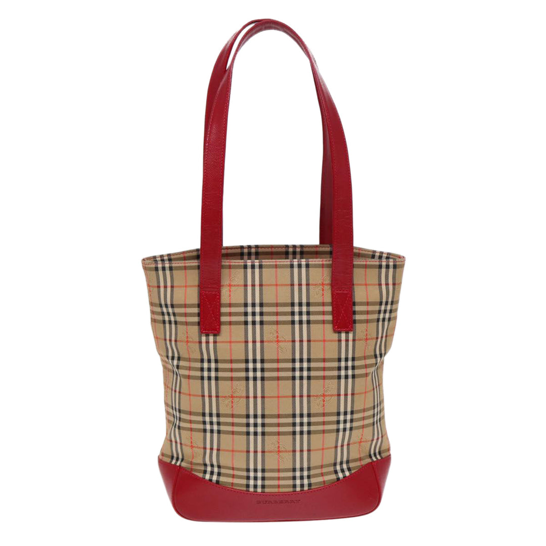 Burberry Nova Check Tote Bag Canvas Leather Beige Gold Red Auth 86159