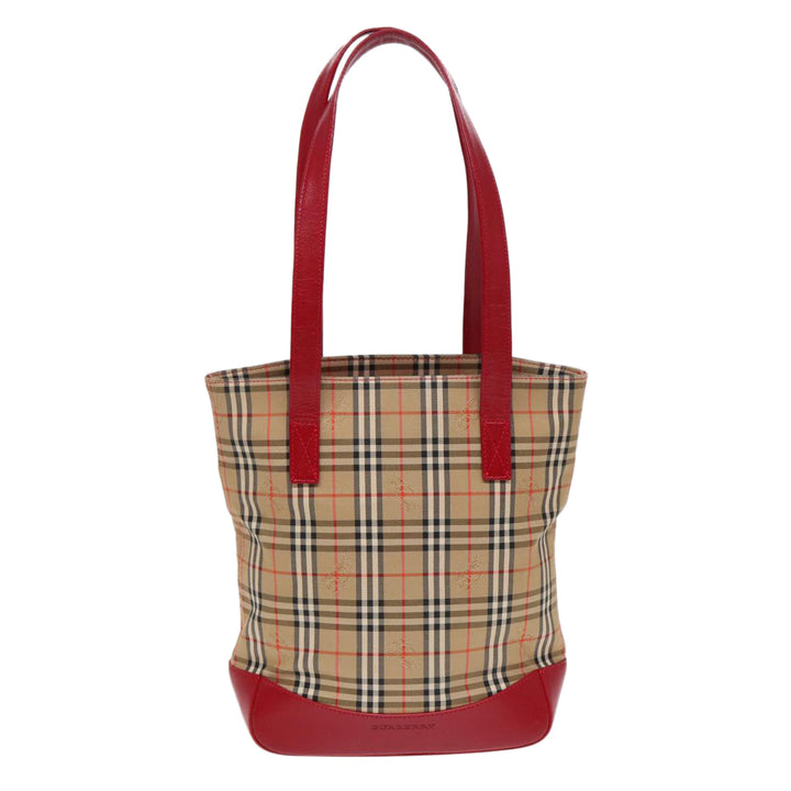 Burberry Nova Check Tote Bag Canvas Leather Beige Gold Red Auth 86159