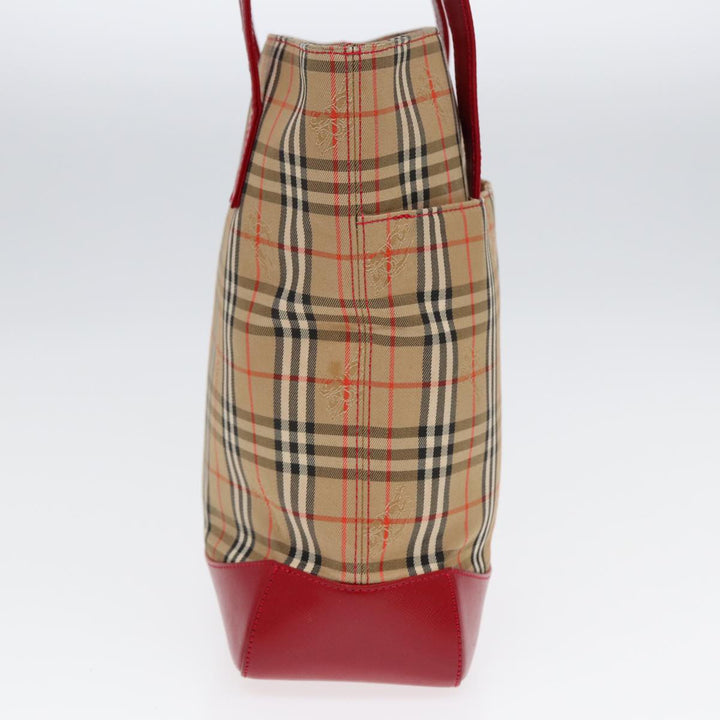 Burberry Nova Check Tote Bag Canvas Leather Beige Gold Red Auth 86159