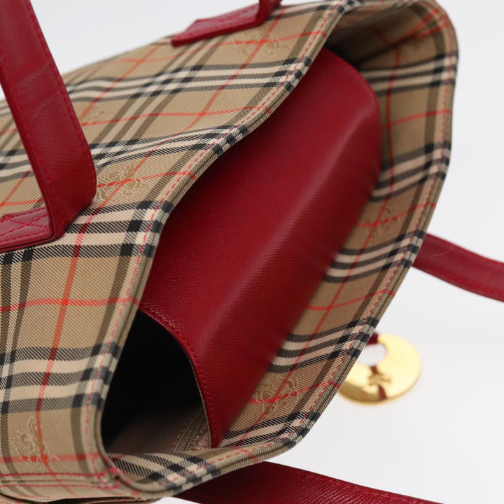 Burberry Nova Check Tote Bag Canvas Leather Beige Gold Red Auth 86159