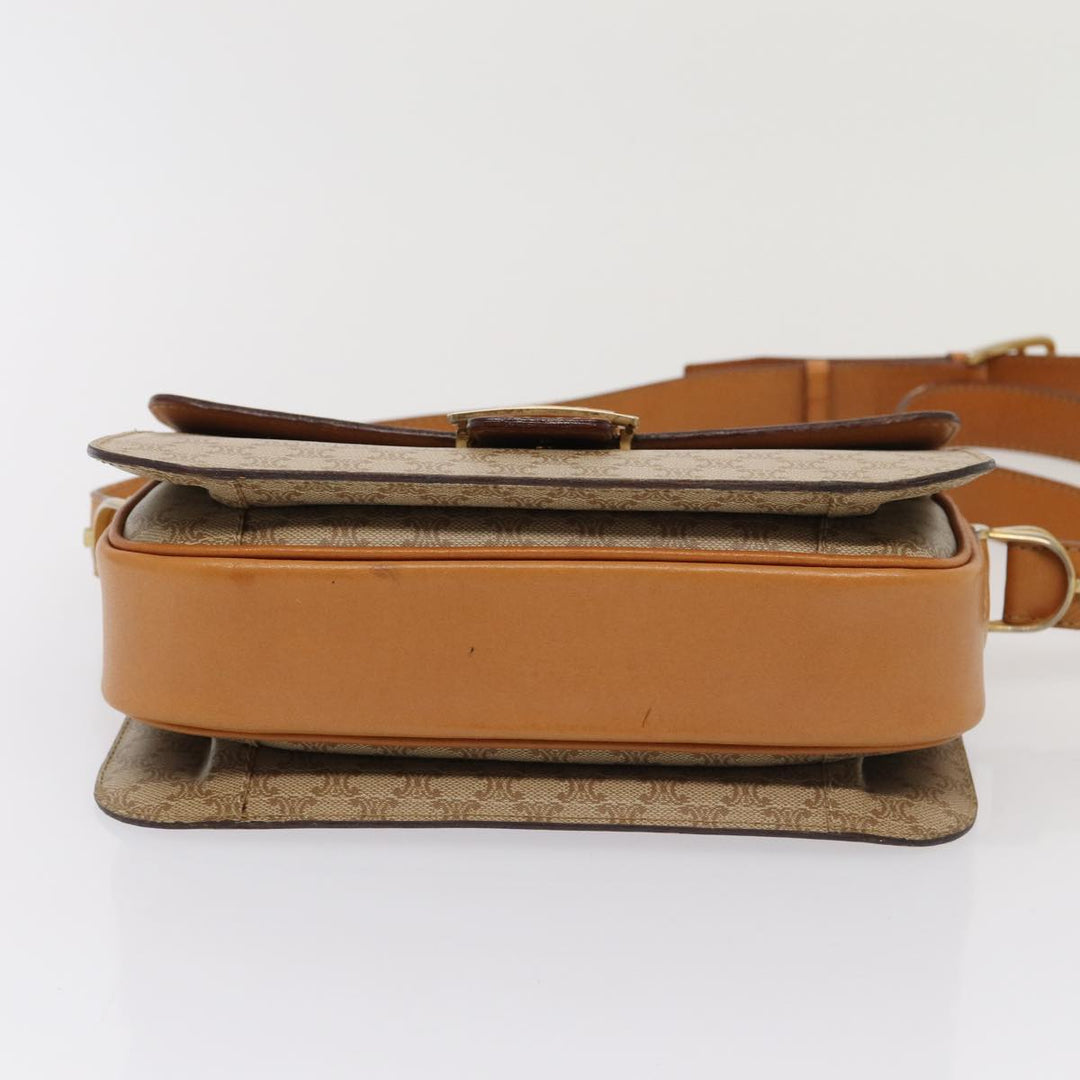 Celine Macadam Canvas Horse Carriage Shoulder Bag Beige Gold Auth 86168