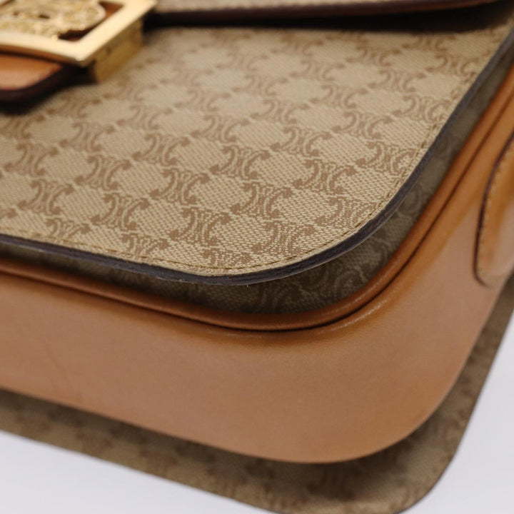 Celine Macadam Canvas Horse Carriage Shoulder Bag Beige Gold Auth 86168