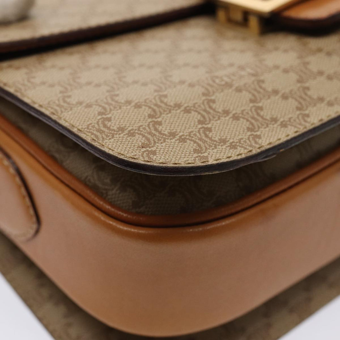 Celine Macadam Canvas Horse Carriage Shoulder Bag Beige Gold Auth 86168