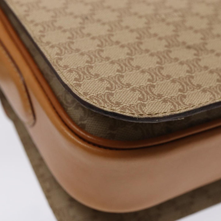 Celine Macadam Canvas Horse Carriage Shoulder Bag Beige Gold Auth 86168