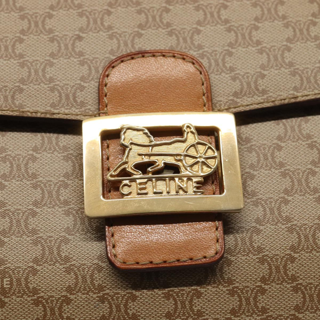 Celine Macadam Canvas Horse Carriage Shoulder Bag Beige Gold Auth 86168