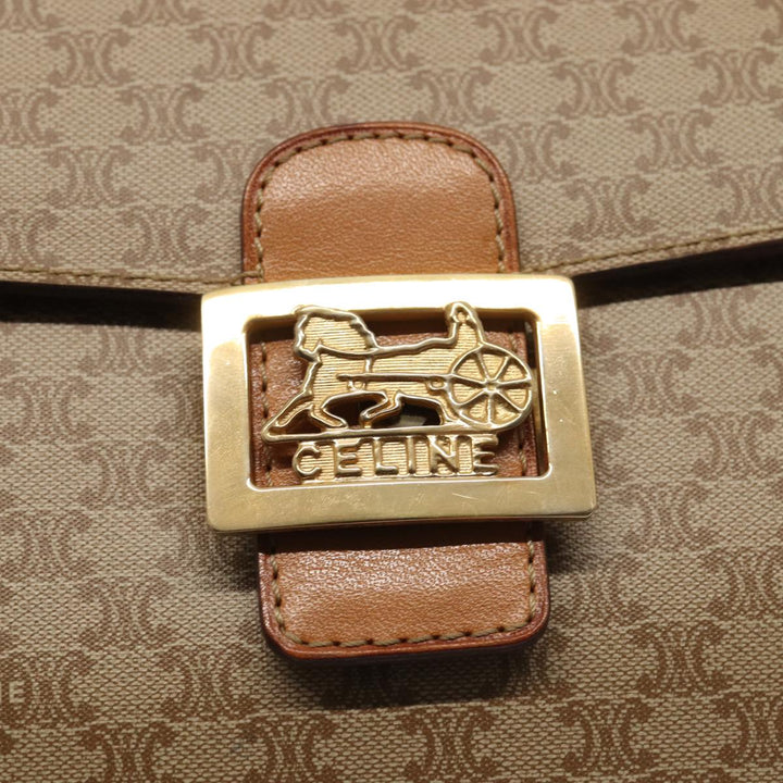 Celine Macadam Canvas Horse Carriage Shoulder Bag Beige Gold Auth 86168