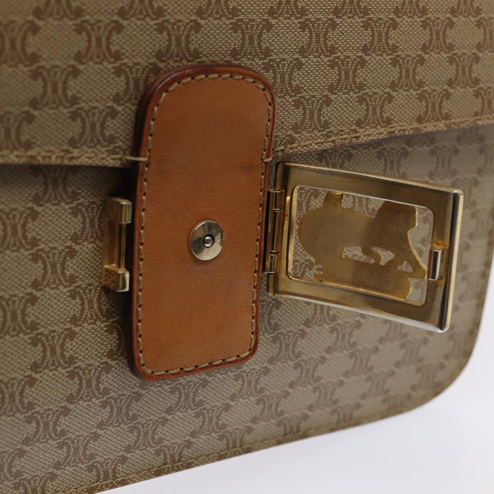 Celine Macadam Canvas Horse Carriage Shoulder Bag Beige Gold Auth 86168