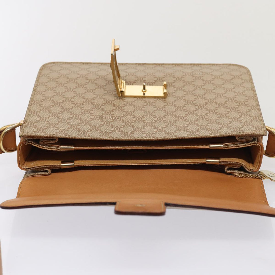 Celine Macadam Canvas Horse Carriage Shoulder Bag Beige Gold Auth 86168