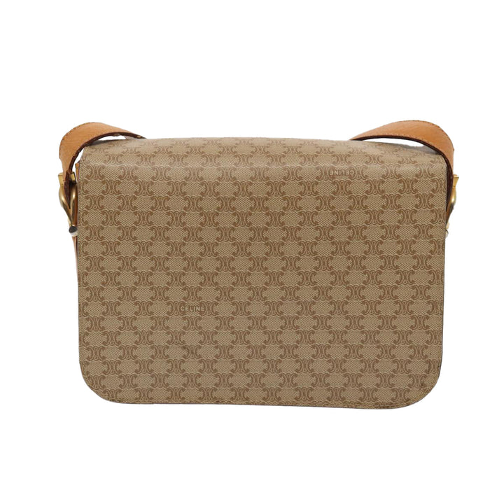 Celine Macadam Canvas Horse Carriage Shoulder Bag Beige Gold Auth 86168