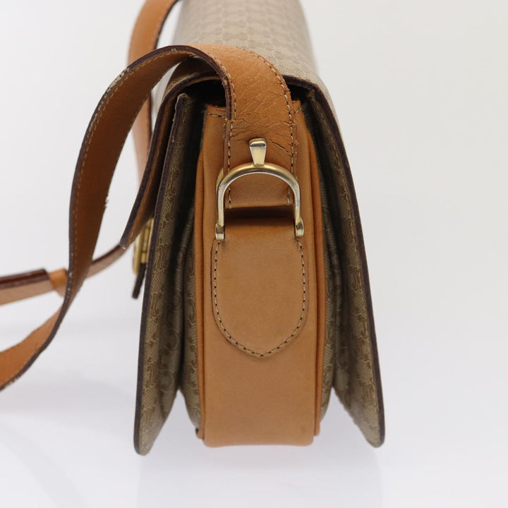 Celine Macadam Canvas Horse Carriage Shoulder Bag Beige Gold Auth 86168