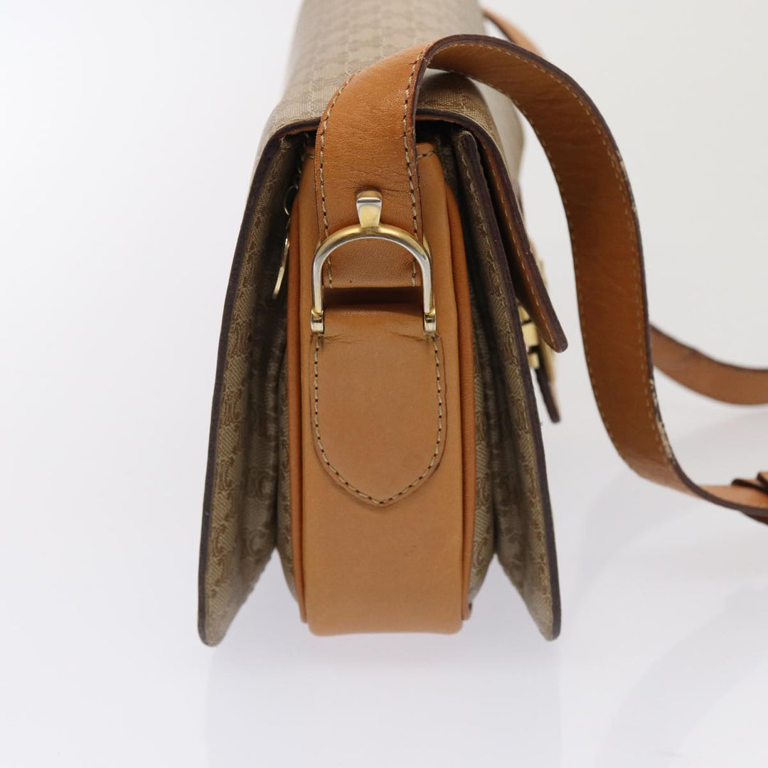 Celine Macadam Canvas Horse Carriage Shoulder Bag Beige Gold Auth 86168